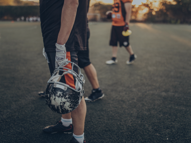 image is of a football helmet during practice