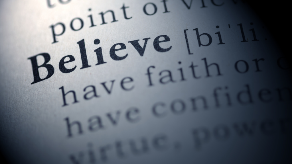 image shows the word believe